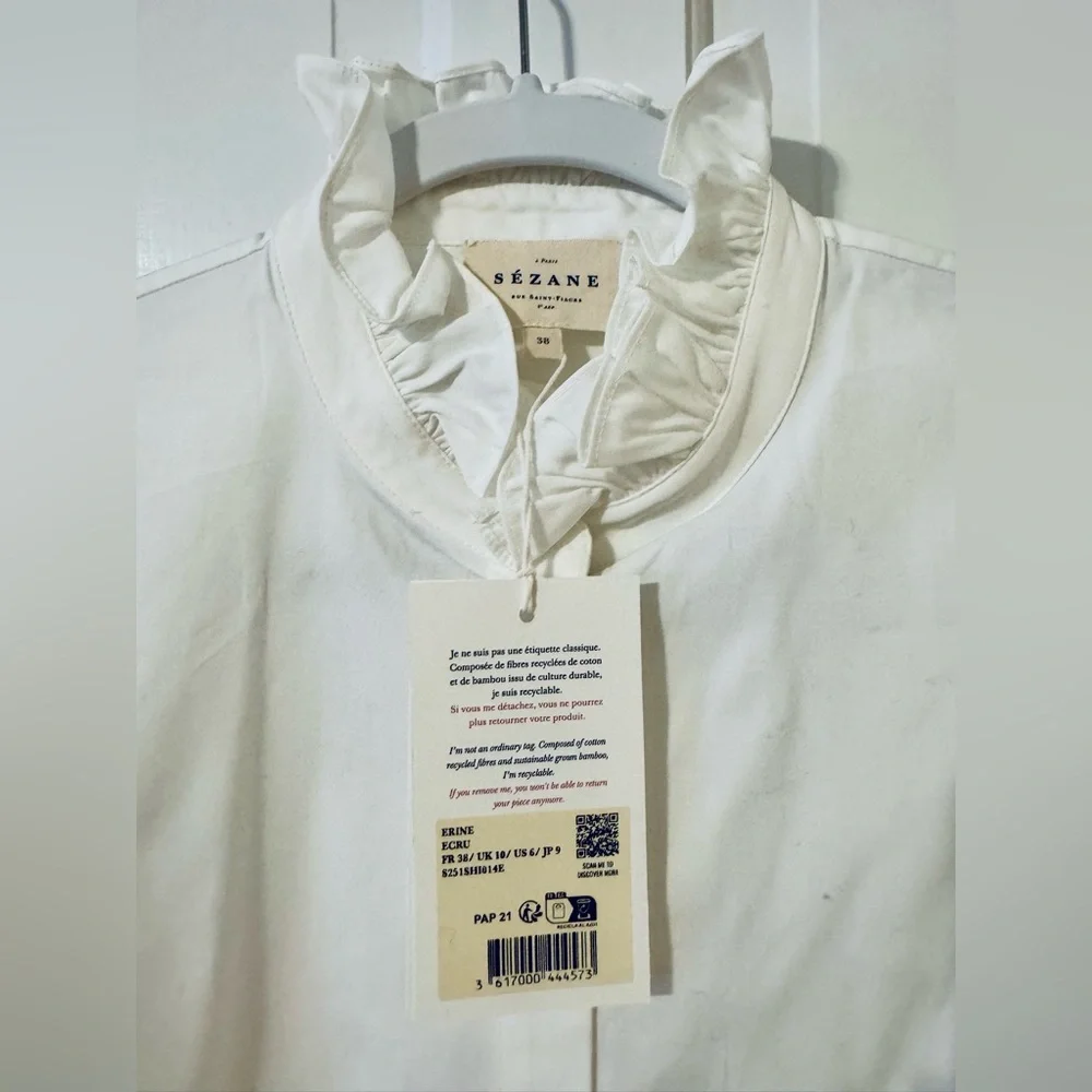 Sezane Erine Shirt Ecru - Size 6 - Picture 5 of 6